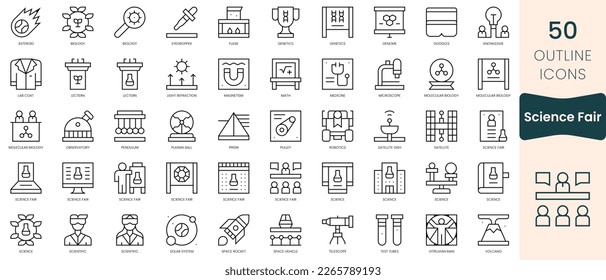 Set of science fair icons. Thin linear style icons Pack. Vector Illustration