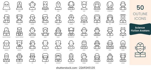 Set of science fiction avatars icons. Thin linear style icons Pack. Vector Illustration