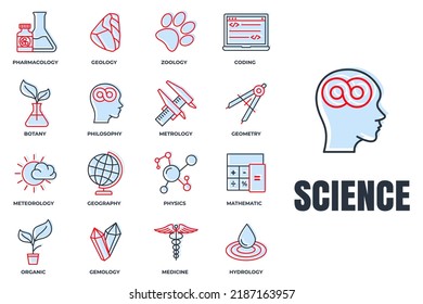 Set of Science icon logo vector illustration. meteorology, medicine, geometry, gemology, botany, zoology, philosophy and more pack symbol template for graphic and web design collection