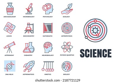 Set of Science icon logo vector illustration. biology, chemistry, Neurobiology, physics, microbiology, logics, astronomy and more pack symbol template for graphic and web design collection