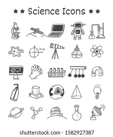 Set of Science Icons in Doodle Style Vector Illustration