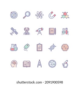 Set of science icons in filled outline style. For your design, logo. Vector illustration.