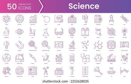 Set of science icons. Gradient style icon bundle. Vector Illustration