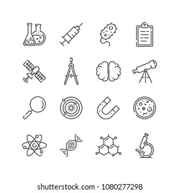 Set of science icons, line style. For your design, logo. Vector illustration.