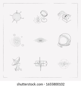 Set of science icons line style symbols with physical research, astronaut helmet, cosmology and other icons for your web mobile app logo design.