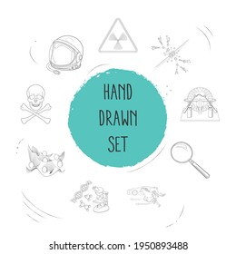 Set of science icons line style symbols with danger, condensed matter physics, radiation hazard and other icons for your web mobile app logo design.