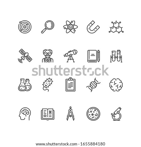 Set of science icons in line style. For your design, logo. Vector illustration.