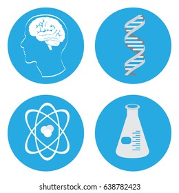 Set of science icons on buttons, Vector illustration