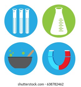 Set of science icons on buttons, Vector illustration