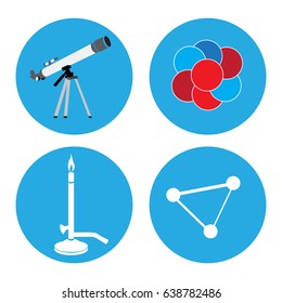 Set of science icons on buttons, Vector illustration