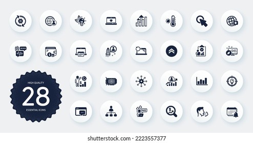 Set of Science icons, such as Career ladder, World medicine and Swipe up flat icons. Idea, Notification, Inspect web elements. Analysis graph, Fake internet, Web system signs. Click here. Vector