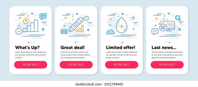 Set of Science icons, such as Edit statistics, Oil serum, Graph chart symbols. Mobile app mockup banners. 5g internet line icons. Seo manage, Cosmetic care, Growth report. Wifi connection. Vector