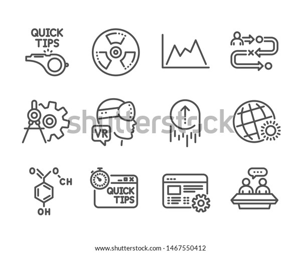 Set\
of Science icons, such as Journey path, World weather, Quick tips,\
Tutorials, Cogwheel dividers, Diagram, Augmented reality, Swipe up,\
Web settings, Chemical hazard, Employees talk.\
Vector