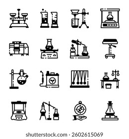 Set of Science Laboratory Linear Icons 
