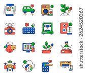 Set of Science and Network Flat Icons
