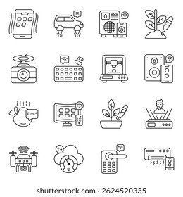 Conjunto de ícones lineares de ciência e rede