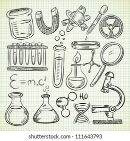 set of science object in doodle style