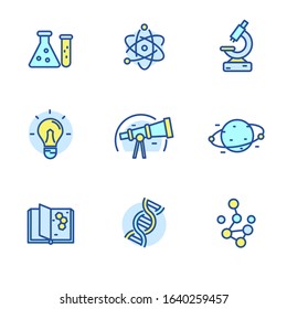 Set of science related icons in linear color style isolated on white background 