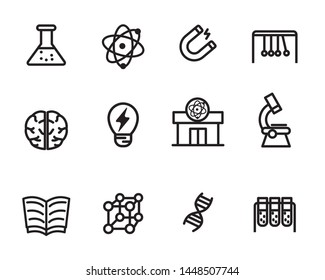 Set of science related vector illustration with simple line design suitable for icon or doodle 