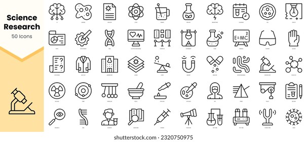 Set of science research Icons. Simple line art style icons pack. Vector illustration