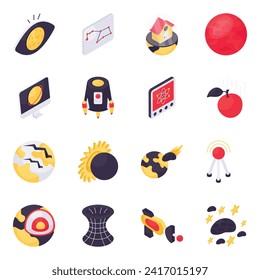 Set of Science and Space Isometric Icons

