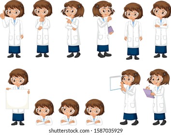 Set of science student in different poses illustration