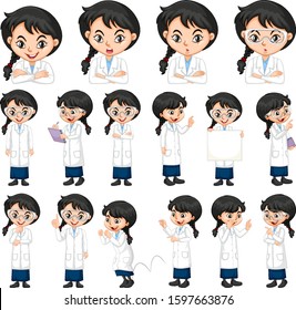 Set of science student in different poses illustration