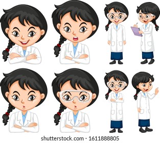 Set of science student doing different poese illustration