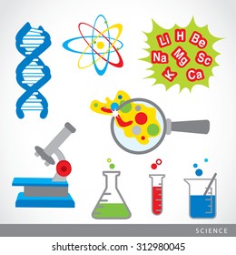 set of science stuff icon Lab cartoon vector