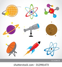 set of science stuff icon Universe Solar system Planet Rocket Vector