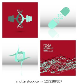 Set of science template, wallpaper or banner with a DNA molecules. Vector illustration.