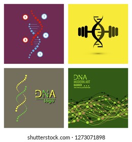 Set of science template, wallpaper or banner with a DNA molecules. Vector illustration.