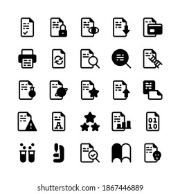 Set Of Scientific Paper Academic Journal Glyph Style Icon And Illustration - Vector