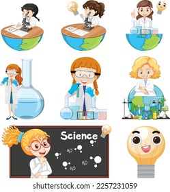 Set of scientist kids characters illustration
