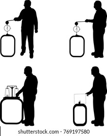 A set of scientist physicist in various poses for use in presentations and experiments silhouette