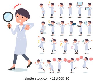 A set of scientist women with digital equipment such as smartphones.There are actions that express emotions.It's vector art so it's easy to edit.