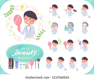 A set of scientist women on beauty.There are various actions such as skin care and makeup.It's vector art so it's easy to edit.