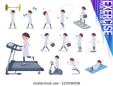 A set of scientist women on exercise and sports.There are various actions to move the body healthy.It's vector art so it's easy to edit.