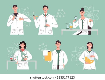 Set Scientists Men Girls Scientific Coats Stock Vector (Royalty Free ...