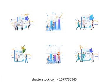 Set of scientists working at medical lab. Flat vector illustrations of medical lab. Science concept for banner, website design or landing web page