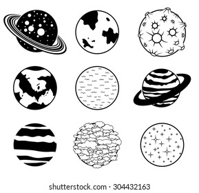 Set of sci-fi planets icon, EPS8 vector illustration