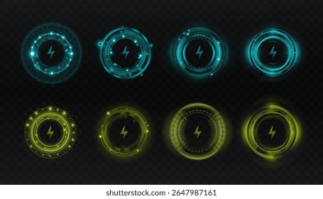 Set of sci-fi style round UI frames with backlight for HUD design. Used in UI, games and techno animation.