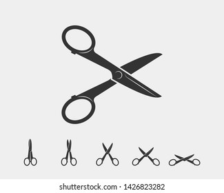 Set scissor icon. Scissors vector design element or logo template. Black and white silhouette isolated.