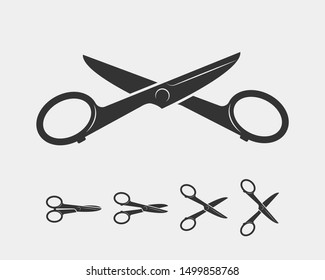 Set scissor icon. Scissors vector design element or logo template. Black and white silhouette isolated.