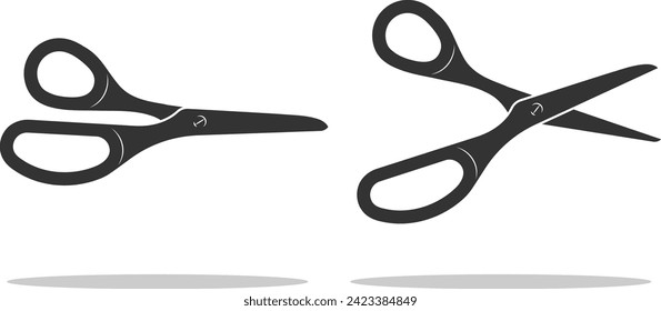 Set scissor icon. Scissors vector design element or logo template. Black and white silhouette isolated.