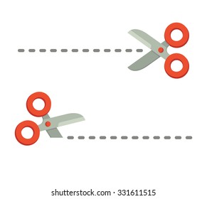 Set of scissors cut line symbols, isolated vector illustration.