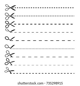 Set Of Scissors With Cut Line. Vector