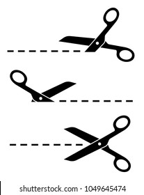Set Scissors with cut lines. Flat style - stock vector.
