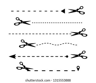 Set scissors, design options scissors elements. Vector objects isolated on light background.