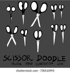 Set of scissors doodle illustration Hand drawn Sketch line vector